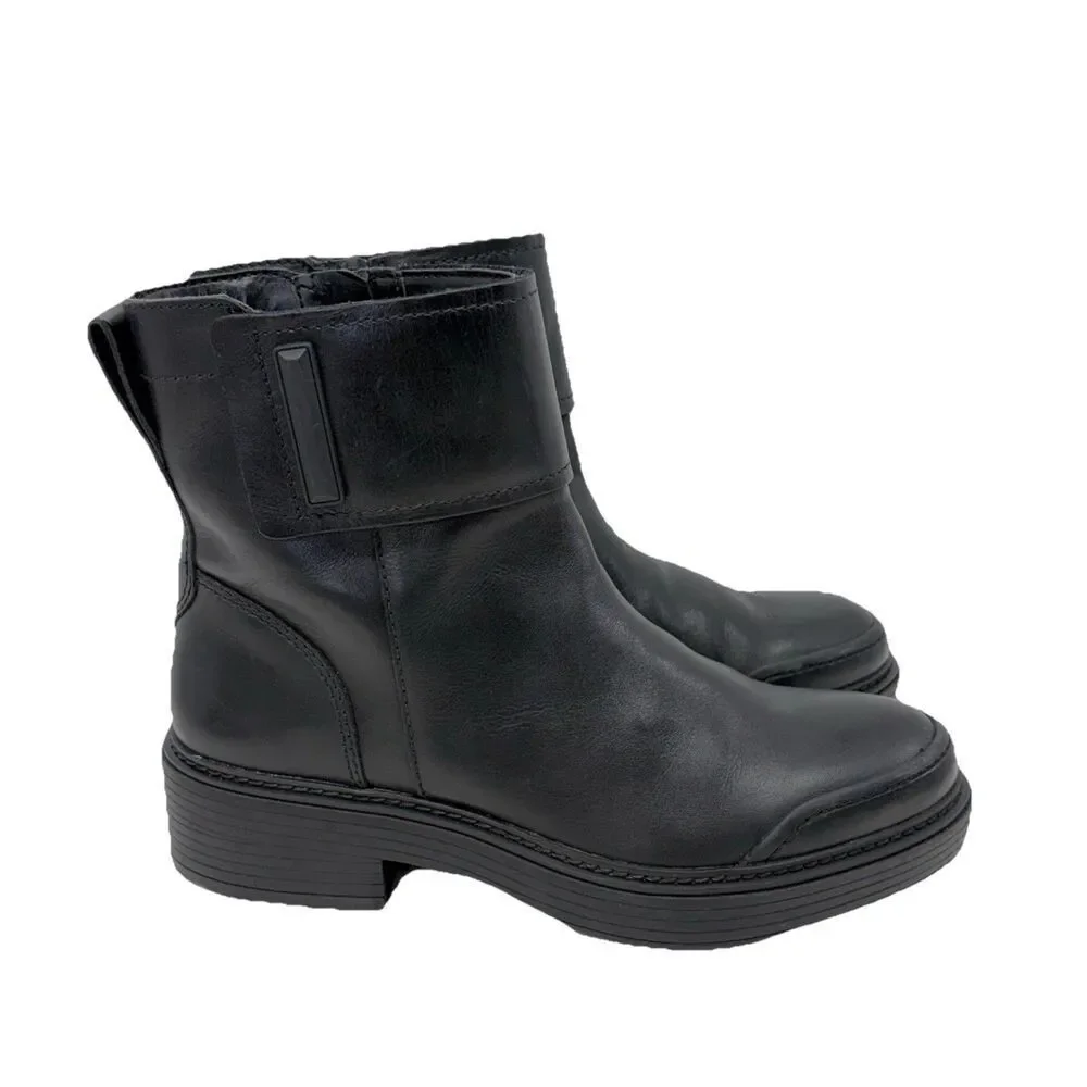 Franco Sarto Karrie Black Leather Ankle Boots Womens Block Heel Side Zip Sz 8.5